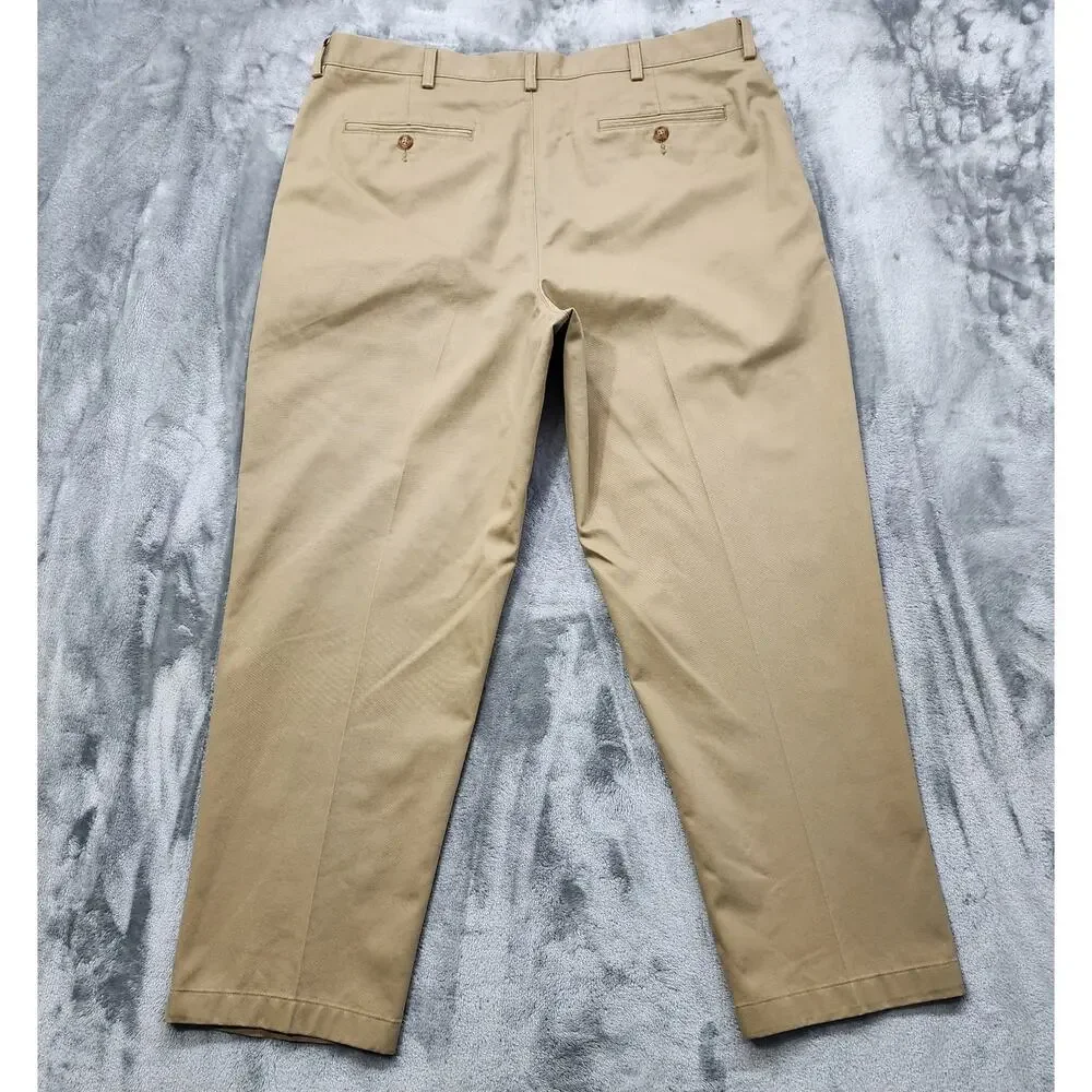 LL Bean Pants‎ Mens 40x28 Tan Khaki Classic Fit Flat Front Chinos Pockets Office